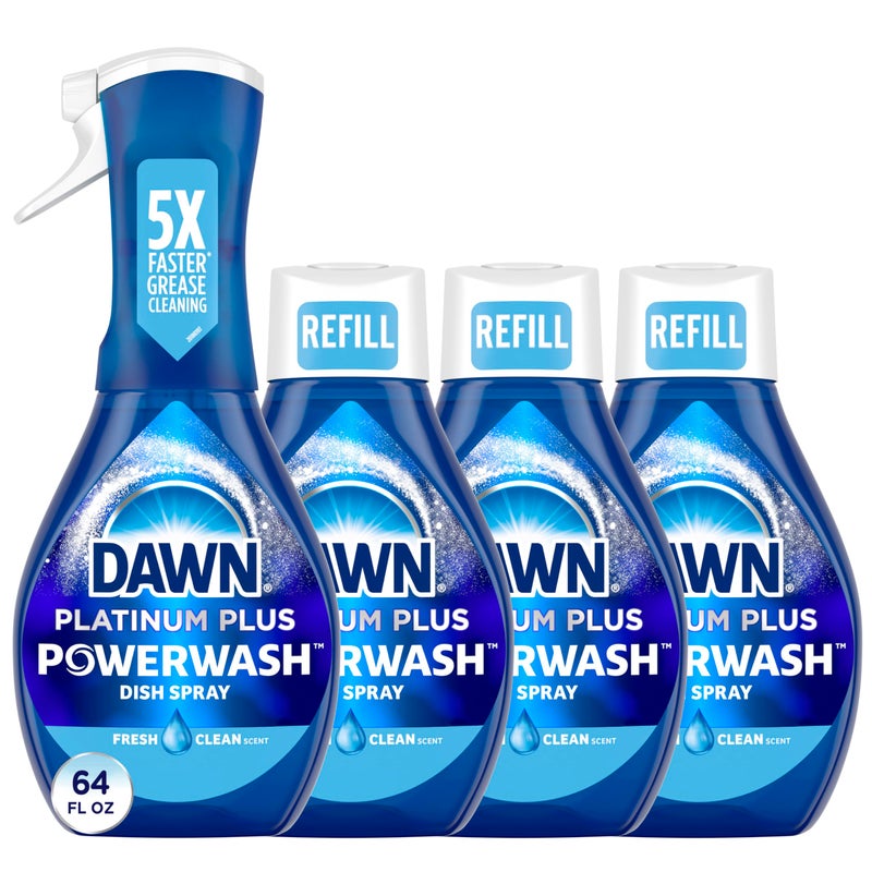 Dawn Platinum Powerwash Dish Spray, Dish Soap Liquid, Fresh Scent Bundle, 1 Spray (16oz) + 3 Refills (16oz each)(Pack of 4) - Image 1